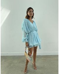 Never Fully Dressed - Ella Gelaagde Jurk Met Ruche, Strikceintuur En Ballonmouwen - Lyst