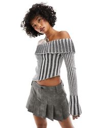 Reclaimed (vintage) - Plated Rib Knit Off Shoulder Top With Asymmetrical Hem - Lyst