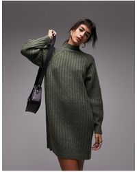 TOPSHOP - Knitted High Neck Wide Rib Mini Dress - Lyst
