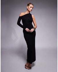 ASOS - Long Sleeve Asymmetric Drape Side Detail Midi Dress With Trim Back - Lyst