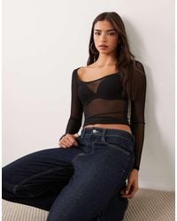 ASOS - Sheer Mesh Wide Round Neck Long Sleeve Top - Lyst