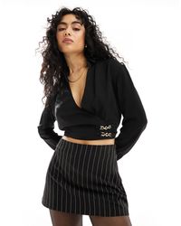 Pimkie - Wrap Front Cropped Blouse With Chain Detail - Lyst