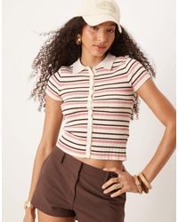 Stradivarius - Knitted Cropped Short Sleeve Cardigan Top - Lyst