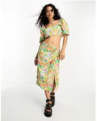 ONLY - Falda midi multicolor estilo pareo con estampado floral y detalle anudado en la parte delantera - Lyst