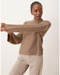 Vila - Knitted High Neck Jumper With Contrast Stitch Detail - Lyst
