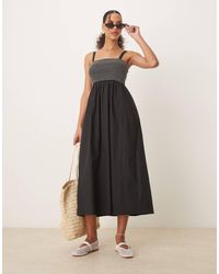 Threadbare - – es maxikleid mit hohem baumwollanteil und kontrastierender raffung - Lyst