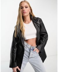 ASOS - Premium Real Leather Belted Mum Jacket - Lyst