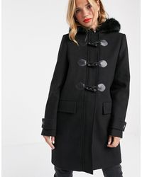 ASOS Duffle Coat With Faux Fur Trim In Black