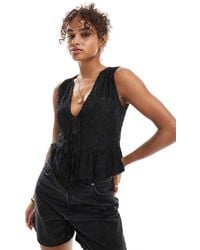 Miss Selfridge - Lace Sleeveless Tie Front Top - Lyst