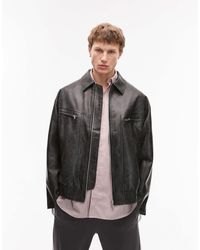 TOPMAN - Faux Leather Bomber Jacket With Wash Effect - Lyst