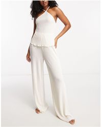 Loungeable - Crinkle Velour Halter And Wide Leg Pants Pajama Set - Lyst