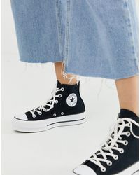 converse chuck taylor lift ripple hi black sherpa trainers