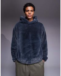 ASOS - Sudadera Gris Extragrande Con Capucha Y Bolsillos Con Abertura Lateral De Piel Sintética De - Lyst