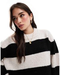 ASOS - Gestreepte Oversized Trui Met Ronde Hals - Lyst