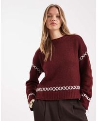 ONLY - Contrast Details Round Neck Jumper - Lyst