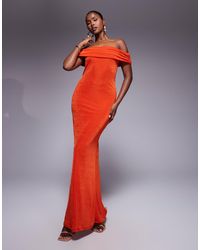Aria Cove - Textured Slinky Ruched Bardot Bodycon Maxi Dress - Lyst