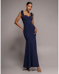Goddiva - Multiway Bow Velvet Satin Sweetheart Maxi Dress - Lyst