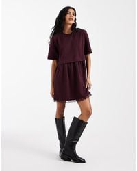 Miss Selfridge - Short Sleeve Layered Smock Dress With Lace Hem - Lyst