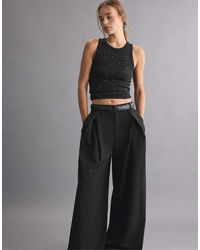Stradivarius - Wide-leg Trousers With Darts And Belt - Lyst