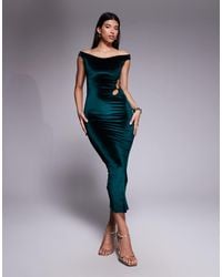 asos green velvet pleated dress Tera Velvet Long Sleeve Corset Mini Dress in Emerald Green