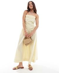 ASOS - Midi Jurk Met Volle Rok, Blote Schouders En Gerimpeld Lijfje - Lyst