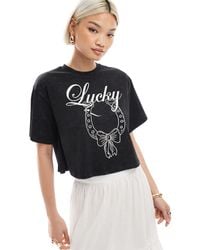 Miss Selfridge - Acid Wash Lucky Horseshoe Loose Wide Crop Tee - Lyst