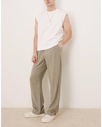 ASOS - Pantalones Caquis Holgados Sin Cierres De Tejido Rico En Lino De -Verde - Lyst