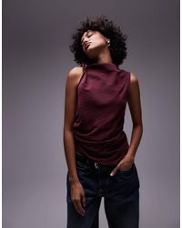 TOPSHOP - Top Sin Mangas Con Detalle Anudado En El Lateral De -Rojo - Lyst