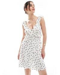New Look - Vestito Corto A Pois Con Volant Sullo Scollo - Lyst