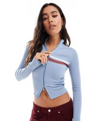 Pull&Bear - Ribbed Zip Through Jumper With Stripe Detail - Lyst