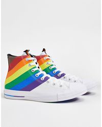converse pride chuck taylor hi all star white and rainbow lightning bolt trainers