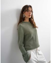 TOPSHOP - Knitted Long Sleeve Top With Roll Hem Trims - Lyst