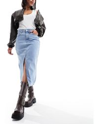 ONLY - Denim Midi Skirt With Front Split - Lyst