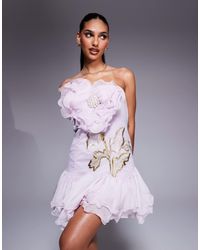 ASOS - Embroidered 3D Flower With Pearl Embellishment Mini Dress - Lyst
