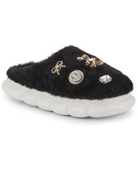 SEQWL - Fluffy Mule Slippers Warm Slip Ons With Charm Details - Lyst