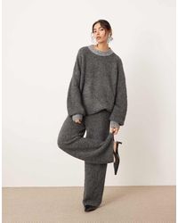 ASOS - Bouclé Gebreide Broek Met Wijde Pijpen - Lyst