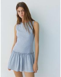 Pull&Bear - Robe courte à carreaux et ourlet volumineux - ciel - Lyst