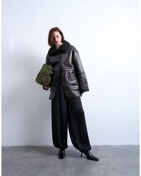 TOPSHOP - Shearling Oversized Patch Pocket Mid Length Funnel Neck Car Coat - Lyst