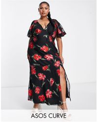 ASOS - Asos Design Curve Fluted Sleeve Maxi Dress With Cut Out Back - Lyst