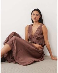 Miss Selfridge - Boho Satin Lace Insert Hanky Hem Maxi Dress - Lyst