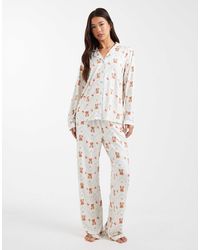 Threadbare - Button Down Super Soft Pajama Set With Bear Print - Lyst