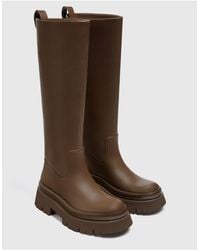 Pull&Bear Knee High Flat Boot - Brown