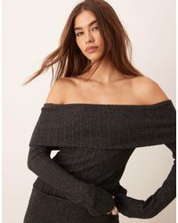 Miss Selfridge - Top à encolure bardot en maille côtelée épaisse effet brossé - Lyst
