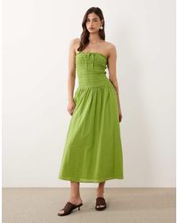 Nobody's Child - Mandy Cotton Bandeau Shirred Bodice Midi Dress - Lyst