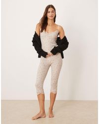 ASOS - Honey Slinky Polka Dot Capri Pant Pyjama With Lace Trim - Lyst