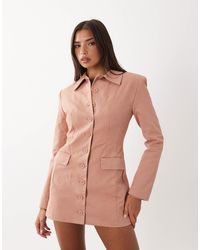Lioness - Cheri Cotton Tailored Shoulder Pad Button Front Blazer Mini Dress - Lyst