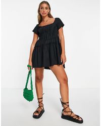 ASOS - – kurzes korsett-kleid aus em twill mit eckigem ausschnitt und unversäubertem saum - Lyst