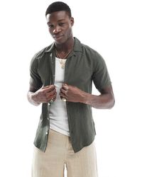 Only & Sons - Camisa Verde Oscuro Con Cuello De Solapas De Mezcla De Lino De -Neutro - Lyst