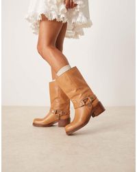 ASOS - Colton Premium Leather Harness Trucker Knee Boots - Lyst