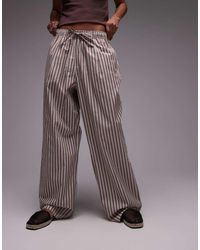 TOPSHOP - Pantalones Marrones Y Azules A Rayas De Pernera Ancha Sin Cierres De Popelina De - Lyst